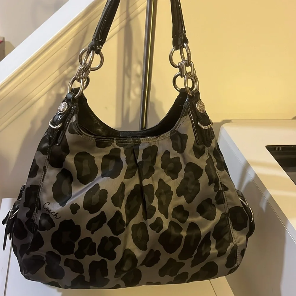 COACH MAGGIE OCELOT SATEEN LEOPARD HOBO BAG 15772
